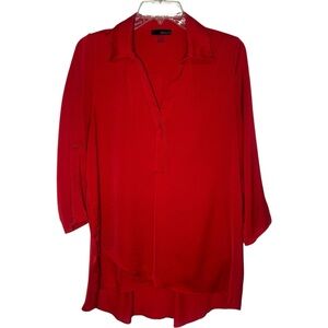 Renuar‎ Red Collared Split-Neck Tunic Blouse – Size Small